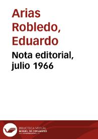 Portada:Nota editorial, julio 1966