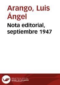 Portada:Nota editorial, septiembre 1947