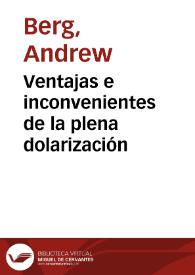 Portada:Ventajas e inconvenientes de la plena dolarización