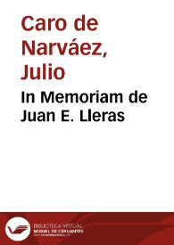 Portada:In Memoriam de Juan E. Lleras