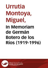 Portada:In Memoriam de Germán Botero de los Ríos (1919-1996)