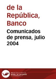 Portada:Comunicados de prensa, julio 2004