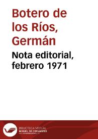 Portada:Nota editorial, febrero 1971