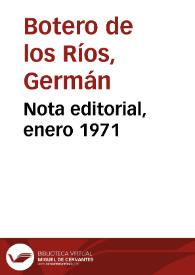 Portada:Nota editorial, enero 1971