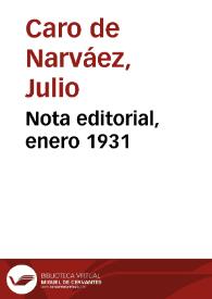 Portada:Nota editorial, enero 1931