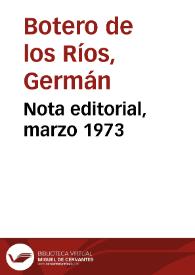 Portada:Nota editorial, marzo 1973