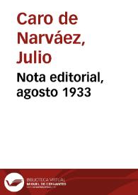 Portada:Nota editorial, agosto 1933