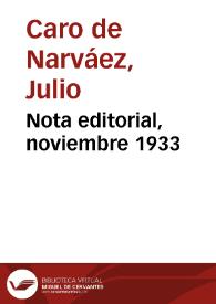 Portada:Nota editorial, noviembre 1933