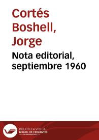 Portada:Nota editorial, septiembre 1960