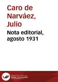 Portada:Nota editorial, agosto 1931