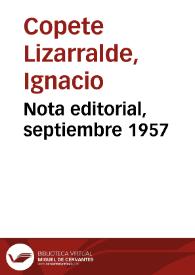 Portada:Nota editorial, septiembre 1957