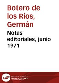 Portada:Notas editoriales, junio 1971