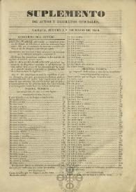 Portada:Suplemento de actos y decretos oficiales, jueves 1º de mayo de 1856