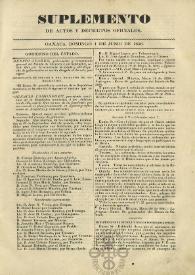 Portada:Suplemento de actos y decretos oficiales, domingo 1 de junio de 1856