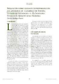 Portada:Indagación sobre animales invertebrados en los apócrifos de \"Lazarillo de Tormes, Guzmán de Alfarache\" y \"El Ingenioso Hidalgo D. Quijote de la Mancha\" / Cándido Santiago Álvarez