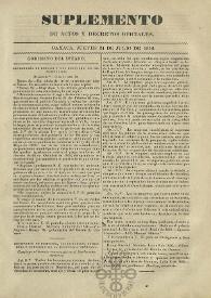 Portada:Suplemento de actos y decretos oficiales, jueves 24 de julio de 1856