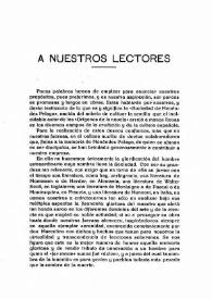 Portada:Boletín de la Biblioteca de Menéndez Pelayo (1919). A nuestros lectores / Carmelo de Echegaray