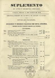 Portada:Suplemento de actos y decretos oficiales, jueves 14 de agosto de 1856
