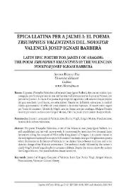 Portada:Èpica llatina per a Jaume I: el poema \"Triumphus Valentinus\" del \"novator\" valencià Josep Ignasi Barberà / Antonio Biosca i Bas