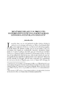 Portada:Menéndez Pelayo y su proyecto historiográfico de una \"nacionalidad literaria\" española plurilingüe / Xoán González Millán