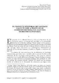 Portada:El proyecto editorial de Santiago Valentí Camp a través de su correspondencia con algunos escritores españoles / María Luisa Sotelo Vázquez
