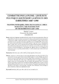 Portada:Combattre par la plume : les écrits politiques soutenant la révolte des barretines (1687-1690) / Héloïse Hermant