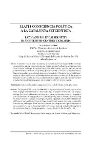 Portada:Llatí i consciència política a la Catalunya setcentista / Alejandro Coroleu, Maria Paredes Baulida