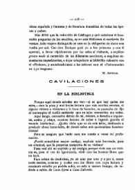 Portada:Cavilaciones. En la Biblioteca / Enrique Menéndez Pelayo