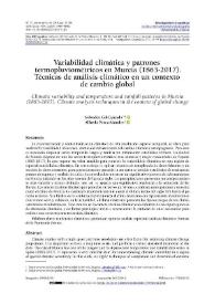 Portada:Variabilidad climática y patrones termopluviométricos en Murcia (1863-2017). Técnicas de análisis climático en un contexto de cambio global / Salvador Gil-Guirado y Alfredo Pérez-Morales
