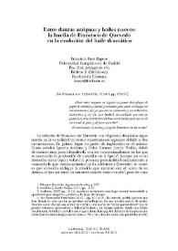 Portada:Entre danzas antiguas y bailes nuevos: la huella de Francisco de Quevedo en la evolución del baile dramático / Francisco Sáez Raposo