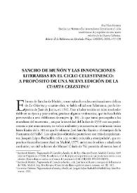 Portada:Sancho de Muñón y las innovaciones literarias en el ciclo celestinesco: A propósito de una nueva edición de la \"Cuarta Celestina\" / Ana Vian Herrero