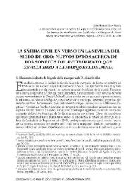 Portada:La sátira civil en verso en la Sevilla del Siglo de Oro: nuevos datos acerca de \"Los sonetos del recibimeinto que Sevilla hizo a la Marquesa de Denia\" / José Manuel Rico García