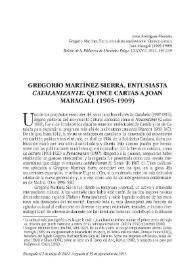 Portada:Gregorio Martínez Sierra, entusiasta catalanizante. Quince cartas a Joan Maragall (1905-1909) / Inma Rodríguez-Moranta