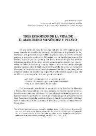 Portada:Tres episodios de la vida de D. Macelino Menéndez y Pelayo / José Ramón Luanco
