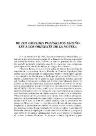 Portada:De "Los grandes polígrafos españoles" a los "Orígenes de la novela" / Borja Rodríguez Gutiérrez