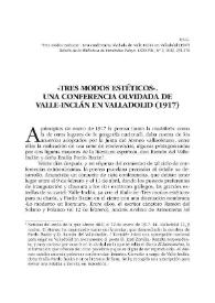 Portada:\"Tres modos estéticos\". Una conferencia olvidada de Valle-Inclán en Valladolid (1917) / Javier Serrano-Alonso