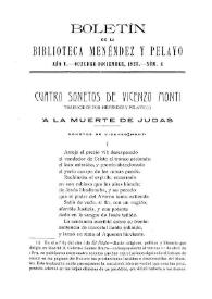 Portada:Cuatro sonetos de Vicenzo Monti traducidos por Menéndez y Pelayo / Vicenzo Monti