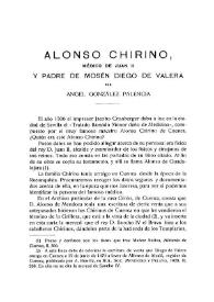 Portada:Alonso Chirino, médico de Juan II y padre de Mosén Diego de Valera / por Ángel González Palencia