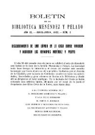 Portada:Descubrimiento de una lápida en la casa donde vivieron y murieron los hermanos Menéndez y Pelayo / Luis de Escalante