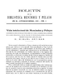 Portada:Vida intelectual de Menéndez y Pelayo / por el bibliotecario D. Miguel Artigas