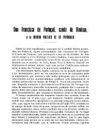 Portada:Don Francisco de Portugal, conde de Vimioso, y la Unidad Política de la Península / Julián Rubio Esteban