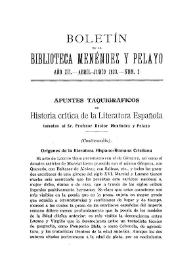 Portada:Apuntes taquigráficos de \"Historia crítica de la Literatura española\", tomados al Sr. Profesor Doctor Menéndez y Pelayo (continuación) / Miguel Artigas y Ferrando