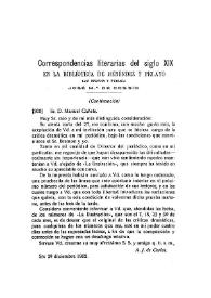 Portada:Correspondencias literarias del siglo XIX en la Biblioteca de Menéndez Pelayo (Continuación) / las ordena y publica José M.ª de Cossío