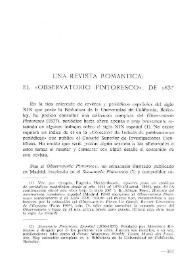 Portada:Una revista romántica: El \"Observatorio Pintoresco\", de 1837 / Salvador García 