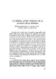 Portada:La primera acción literaria de la Academia de la Historia. Observaciones sobre la historia en la primera mitad del siglo XVIII / Jesús M. Ruiz Veintemilla