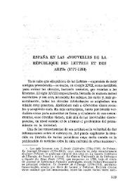 Portada:España en las \"Nouvelles de la république des lettres et des arts\" (1777-1788) / Françoise Etienvre