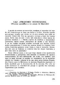 Portada:Las "Vírgenes hocicadas" (Nuevas apostillas a un pasaje de Quevedo) / Felipe Maldonado