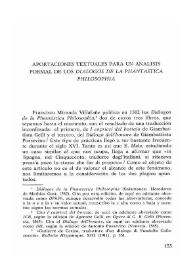 Portada:Aportaciones textuales para un análisis formal de los "Diálogos de la Phantastica Philosophia" / Jesús Gómez