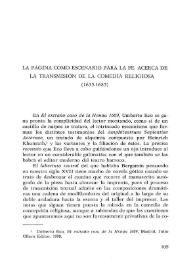 Portada:La página como escenario para la fe. Acerca de la transmisión de la comedia religiosa (1635-1685) / Javier Aparicio Maydeu