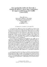 Portada:Una aprobación inédita de Quevedo a \"El fénix\" de Pellicer y otros cinco expedientes de imprenta del Consejo de Castilla (1628-1658) / Fernando Bouza